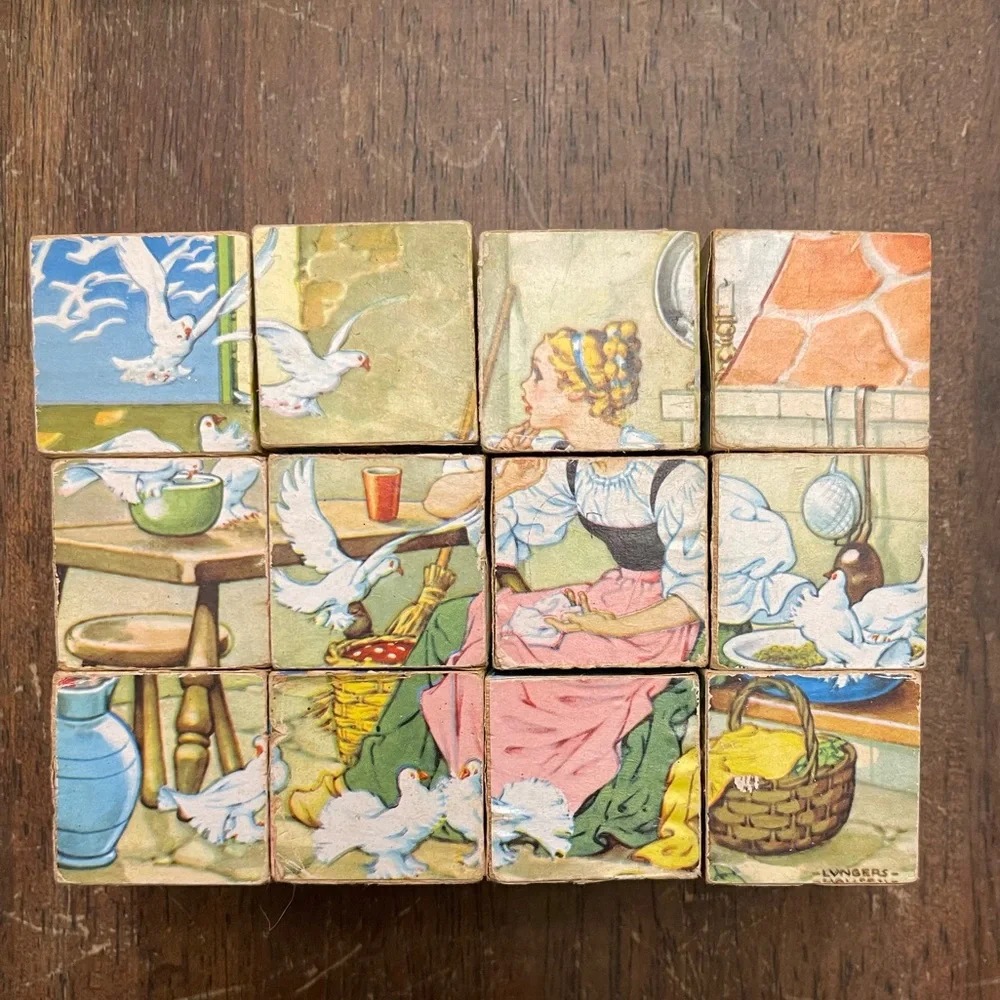 Vintage Kubus Made in Germany 12 piece picture cubes puzzle